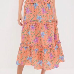 Tuckernuck Hyacinth House Multi Floral Smocked Odette Maxi Skirt in Coral